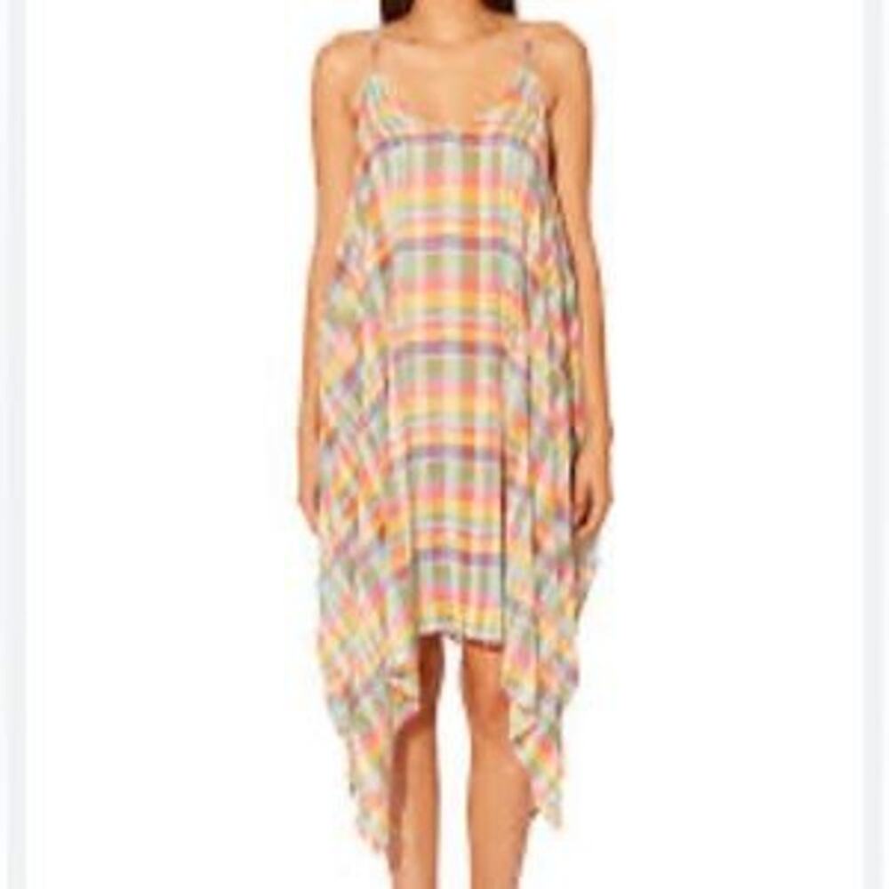 Into the Bleu Plaid Handkerchief Hem Swim Cover-Up Dress Size M NWT